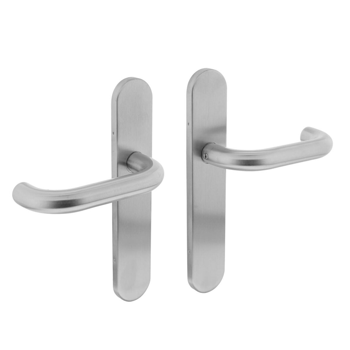 door handle Round, brushed stainless steel, on shield