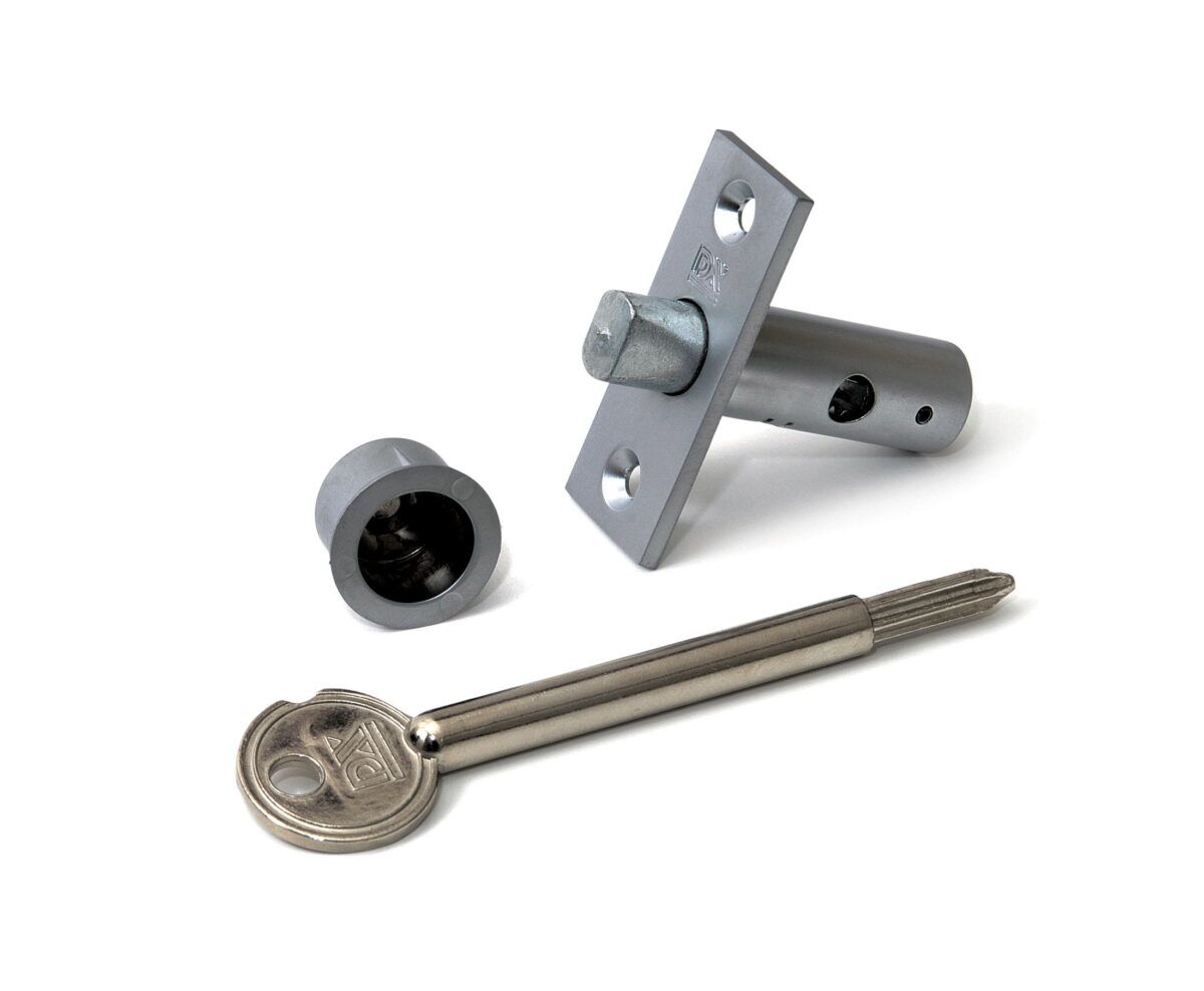 Mortise bolt with star key lock pot length 45 mm silver gray